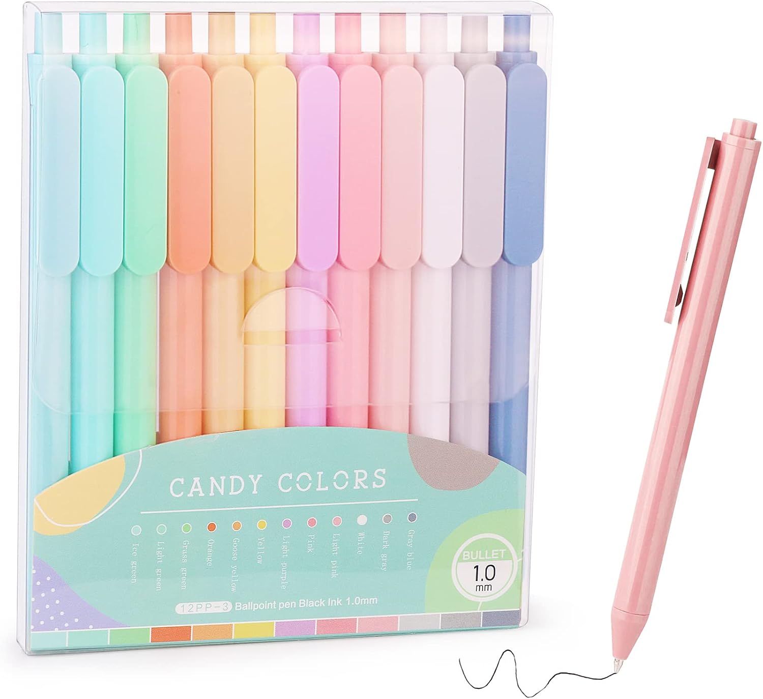 Pastel Barrel Retractable Ballpoint Pens, 1.0 mm - 12 Pack, Black Ink
