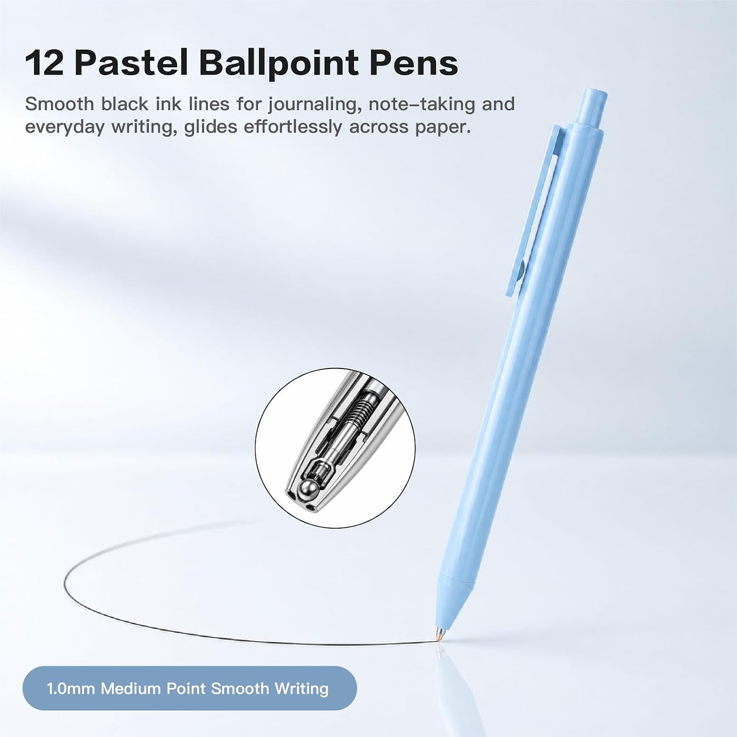 Pastel Barrel Retractable Ballpoint Pens, 1.0 mm - 12 Pack, Black Ink