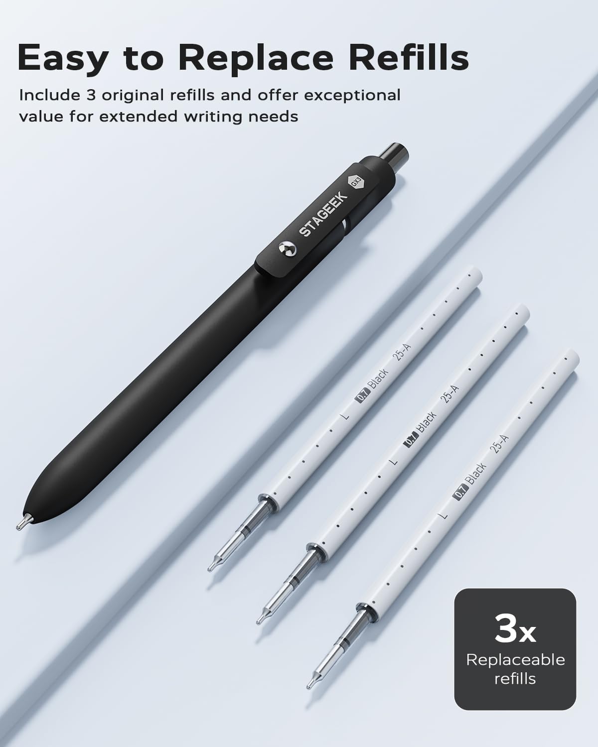 Retractable Gel Pens with Refills - 6 Pens and 3 Refills, 0.7 mm, Black Ink