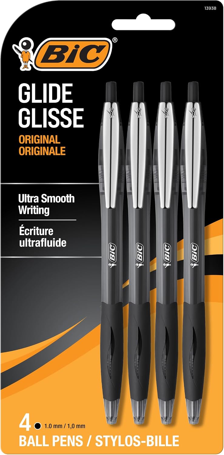 Retractable Ballpoint Pens, 1.0 mm Medium Point - 4 Count, Black Ink
