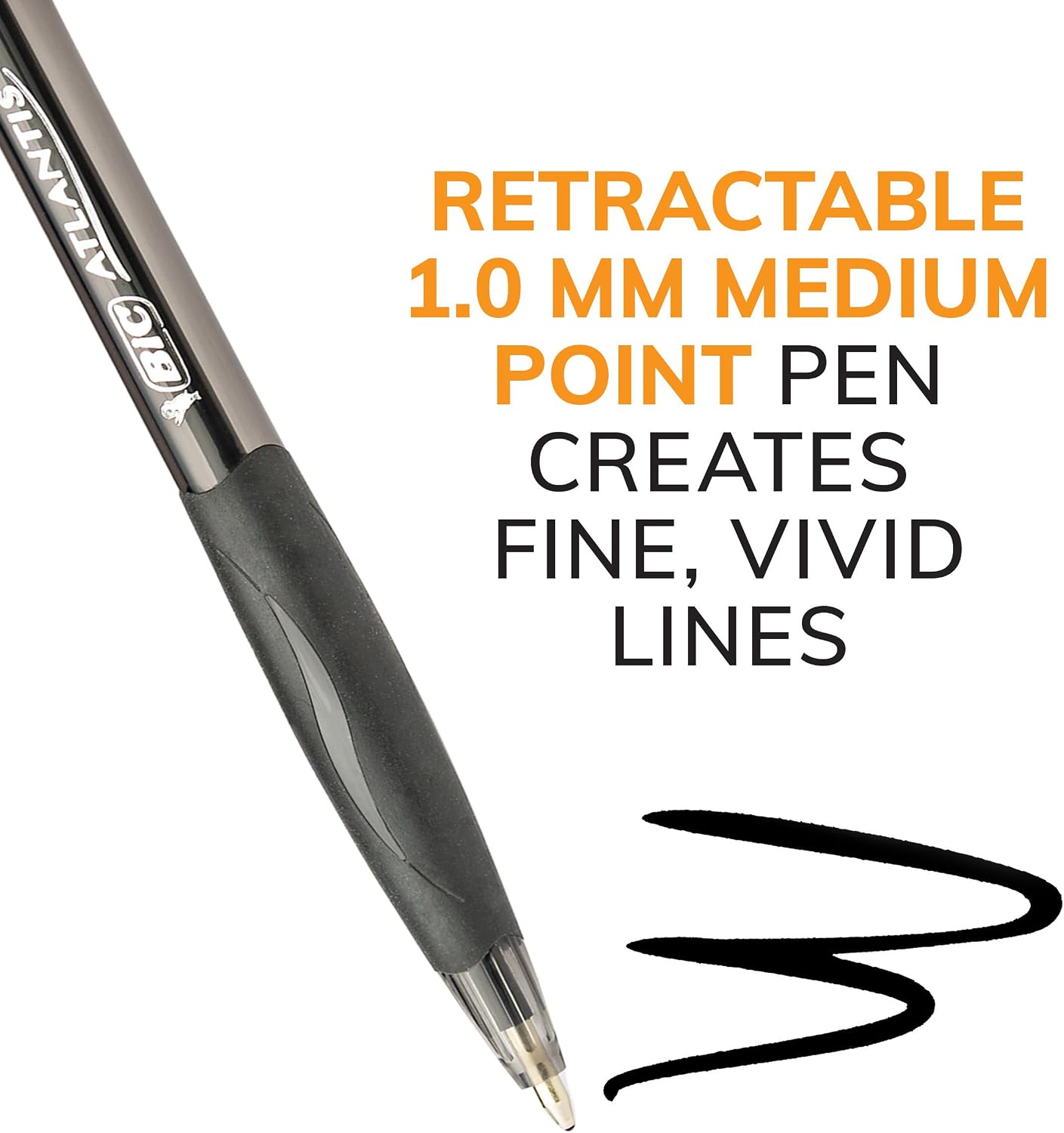 Retractable Ballpoint Pens, 1.0 mm Medium Point - 4 Count, Black Ink