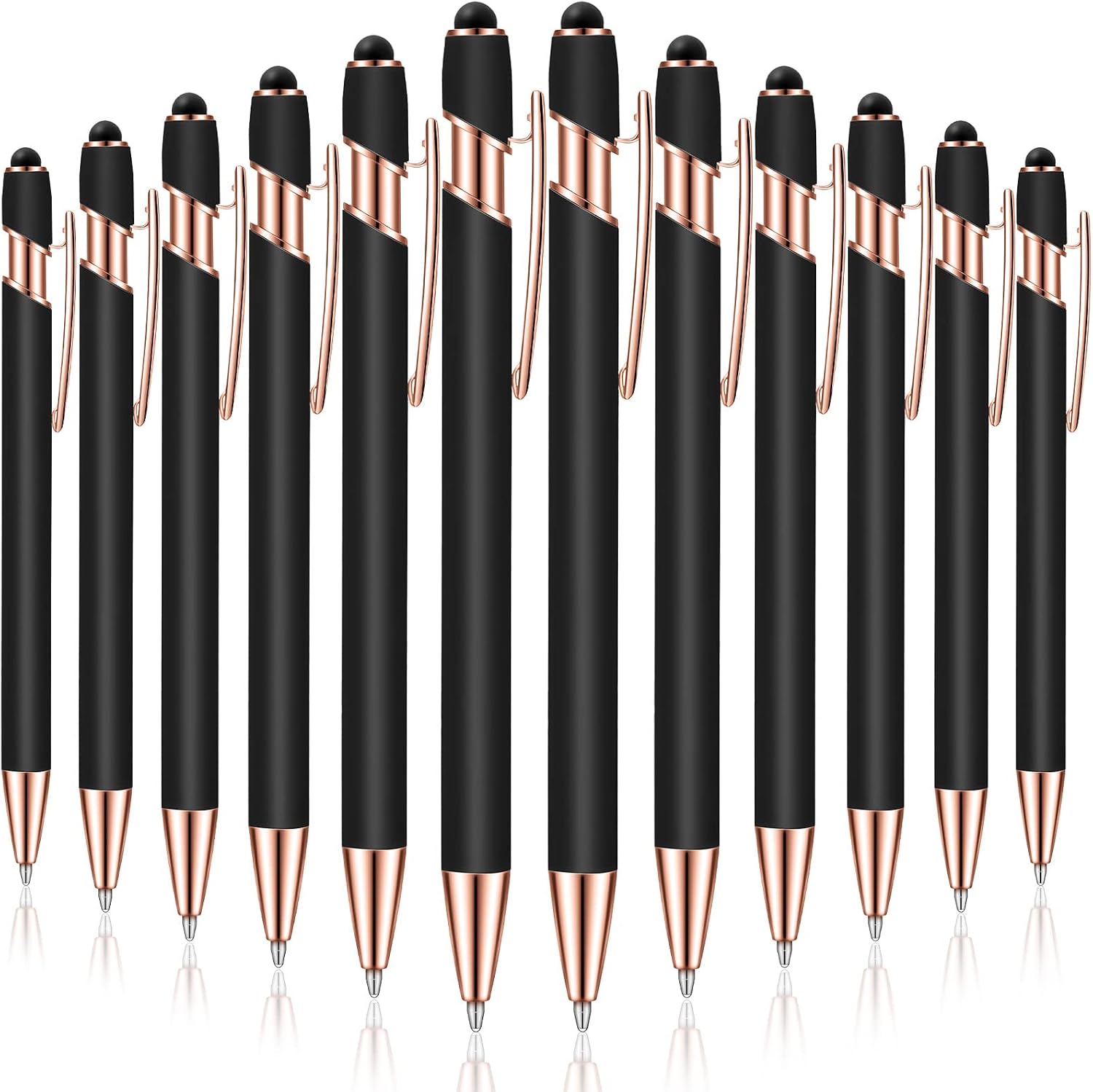 Metal Ballpoint Pens with Stylus Tip - 12 Pack, 1.0 mm, Black and Rose Gold