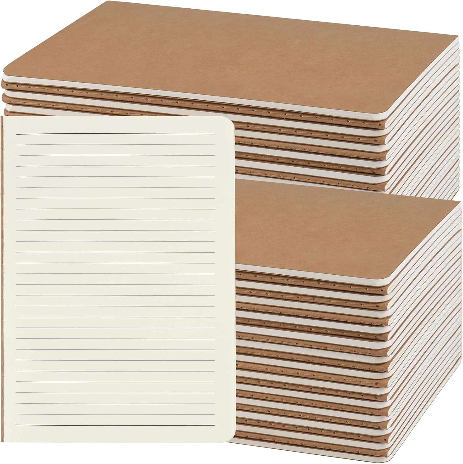 A5 Kraft Lined Notebooks, 8.15 x 5.5 in - 50 Pack, 60 Pages Each