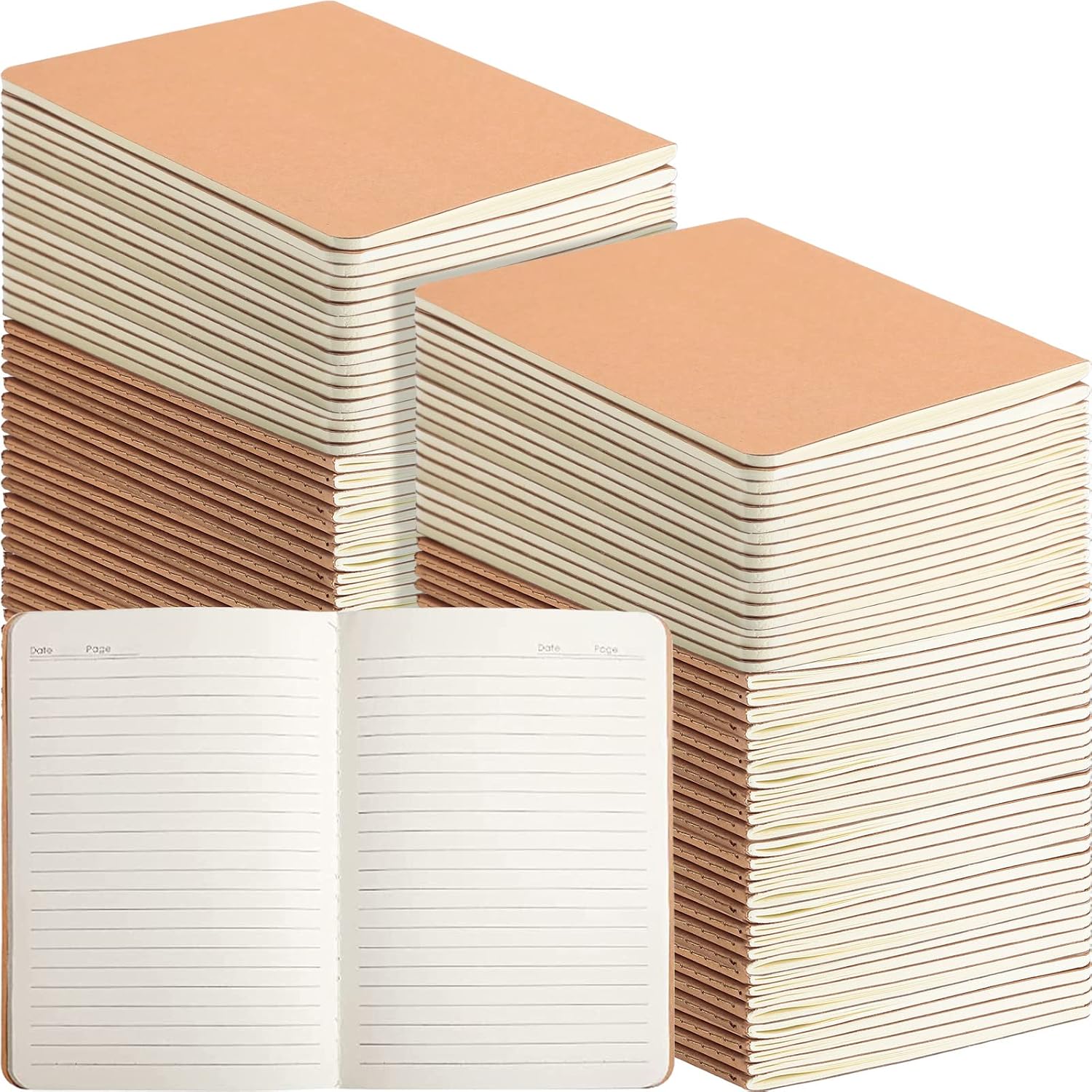 A5 Kraft Lined Notebooks, 8.3 x 5.5 in - 96 Pack Classroom Bulk Set