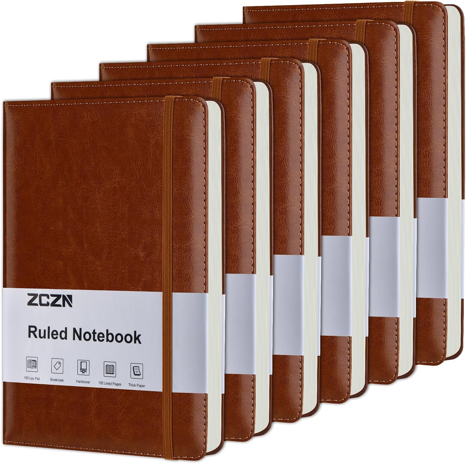 A5 Hardcover Lined Journals, 5.5 x 8.3 in - 6 Pack, 192 Pages, Brown