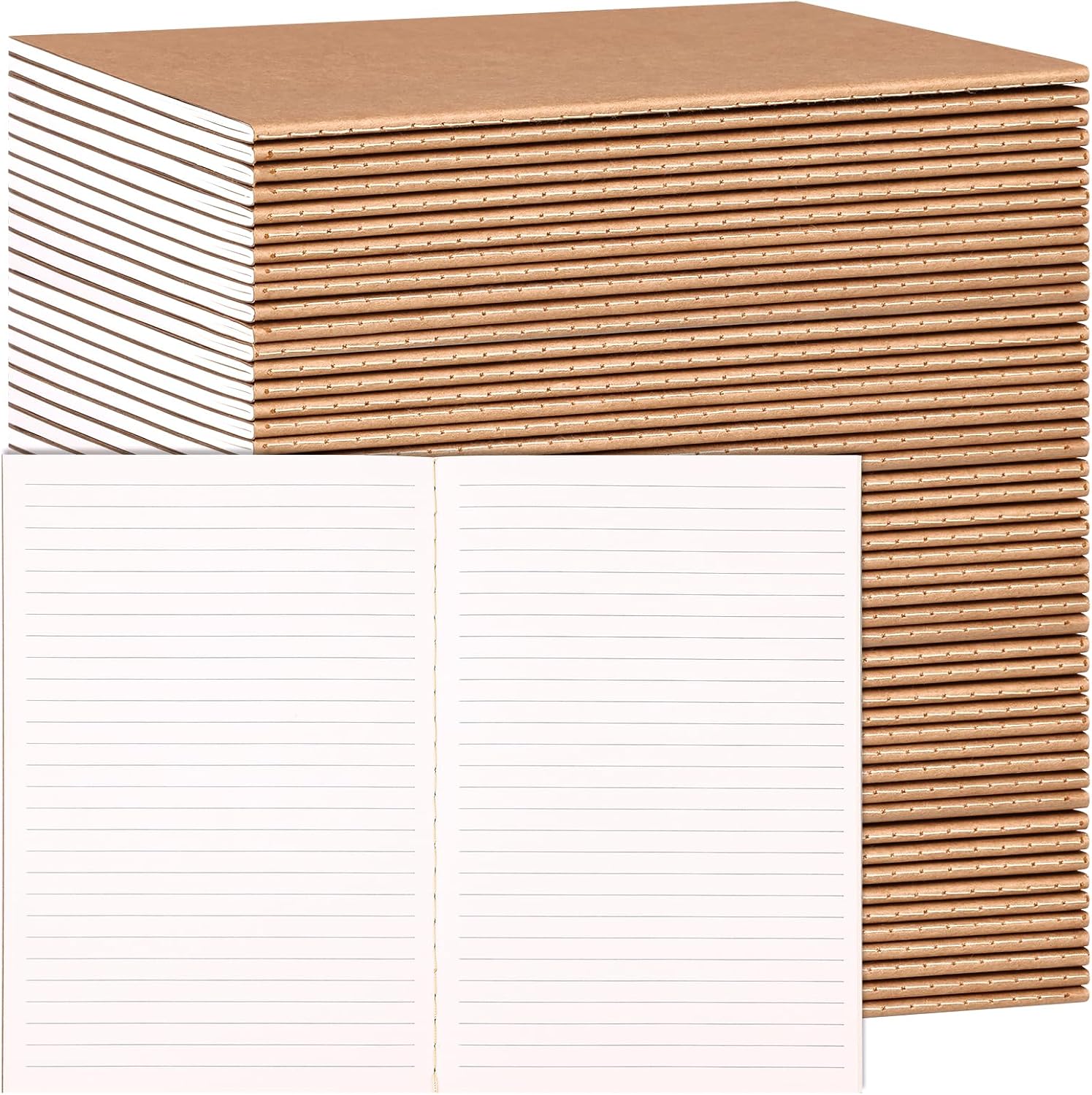 A5 Kraft Lined Notebooks, 8.3 x 5.5 in - 48 Pack, 60 Pages Each