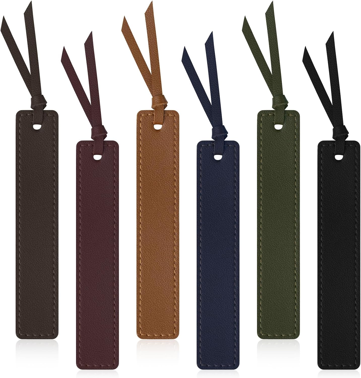 Stitched Leather Bookmarks with Tassels - 6 Pieces, Dark Retro Tones
