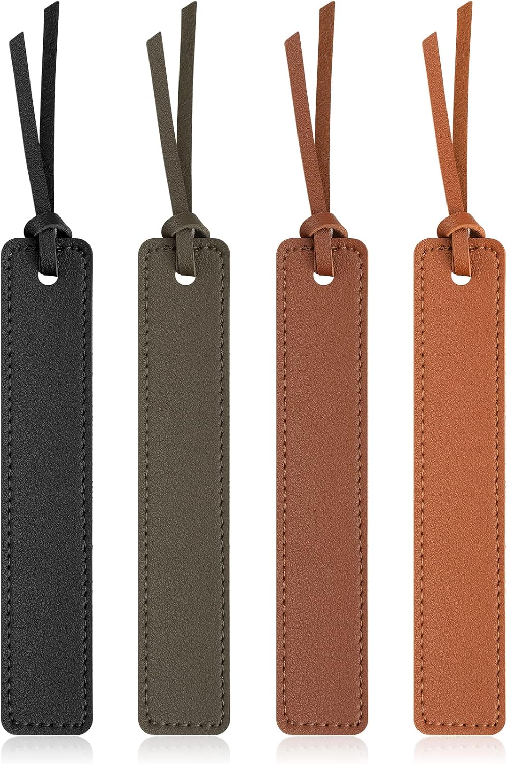 Classic Stitched Leather Bookmarks with Cord - 4 Pieces