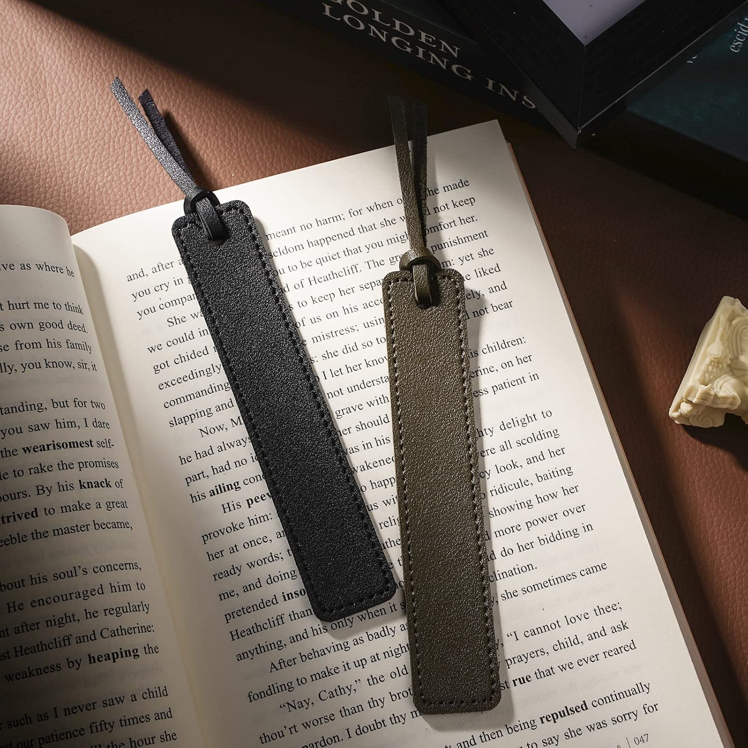 Classic Stitched Leather Bookmarks with Cord - 4 Pieces