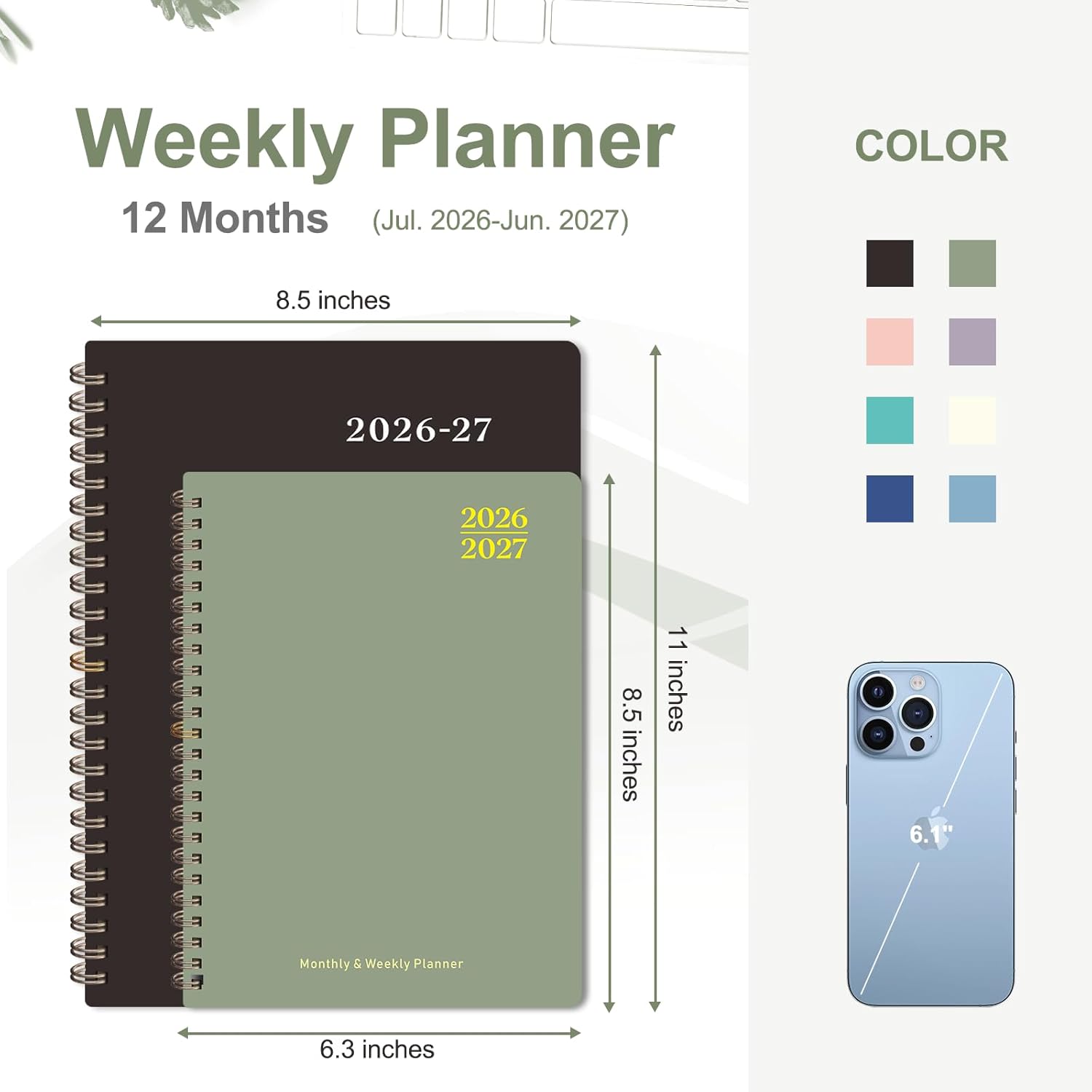 Academic Planner 2026-2027, A5 Spiral-Bound Hardcover - Inner Pocket