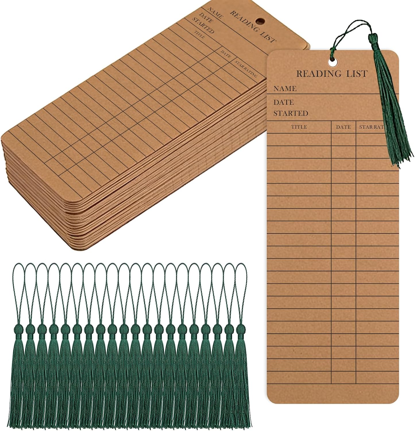 Reading Log Bookmarks with Tassels - 50 Bookmarks and 50 Tassels, 3 x 8 in