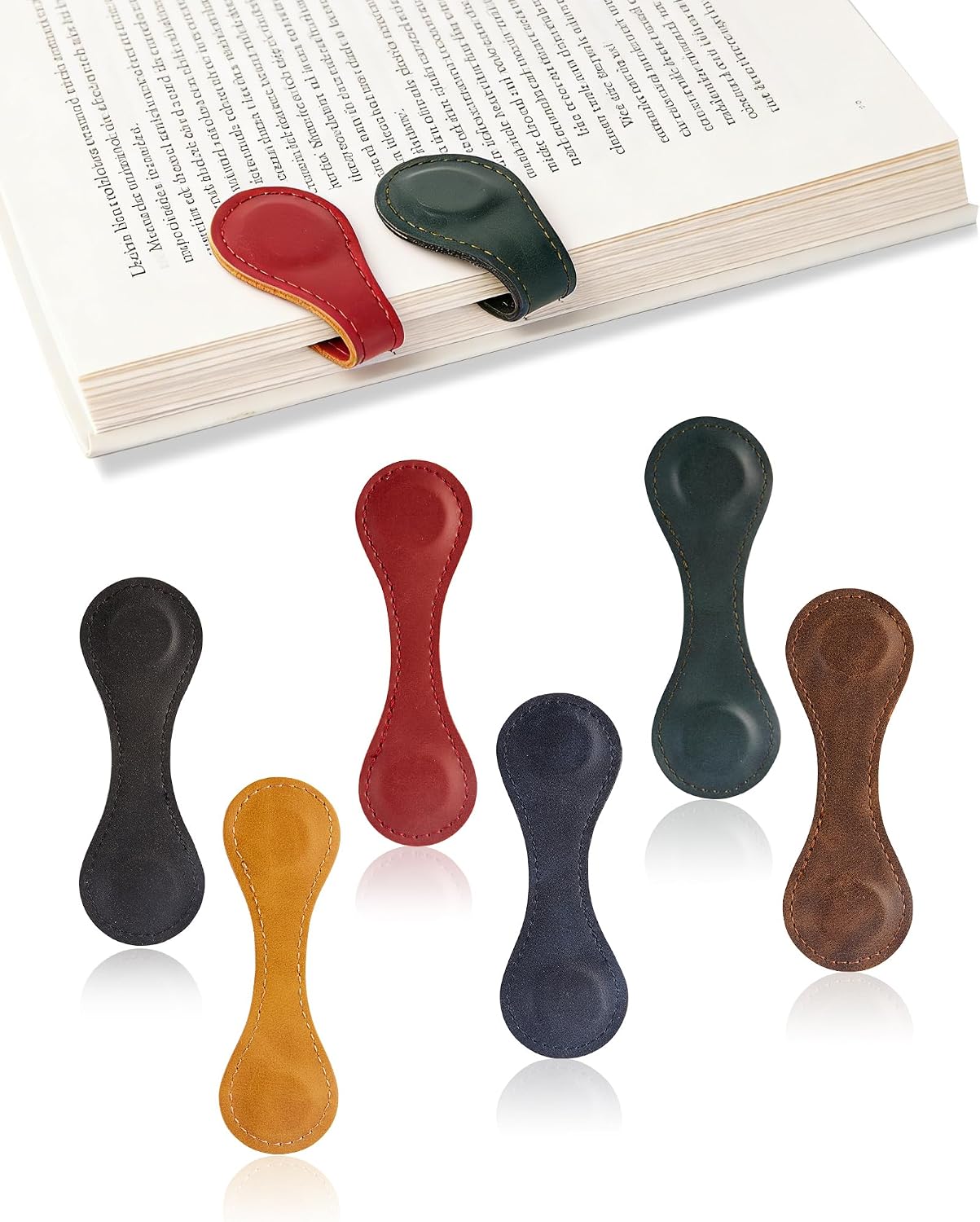 6 PCS Magnetic Leather Bookmarks for Men Women Book Lovers Magnetic Leather Bookmarks - 6 Pieces, Soft-Edge Finish