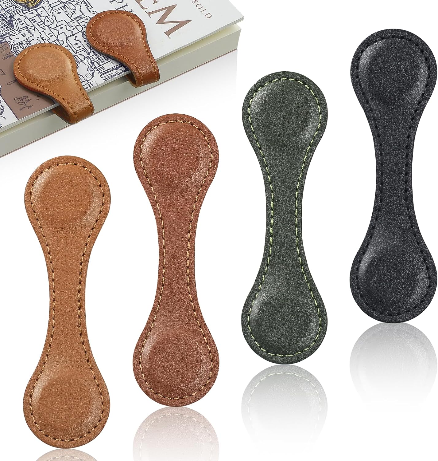 Magnetic Leather Bookmarks with Gift Box - 4 Pieces, Four Colours