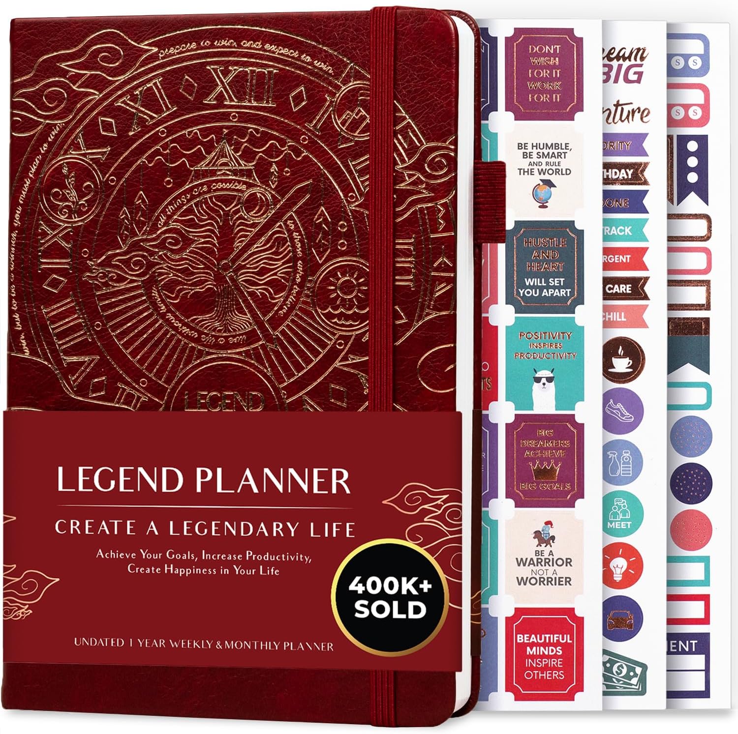 Undated Weekly and Daily Goal Journal, A5 Hardcover - 120 gsm Paper, Wine Red