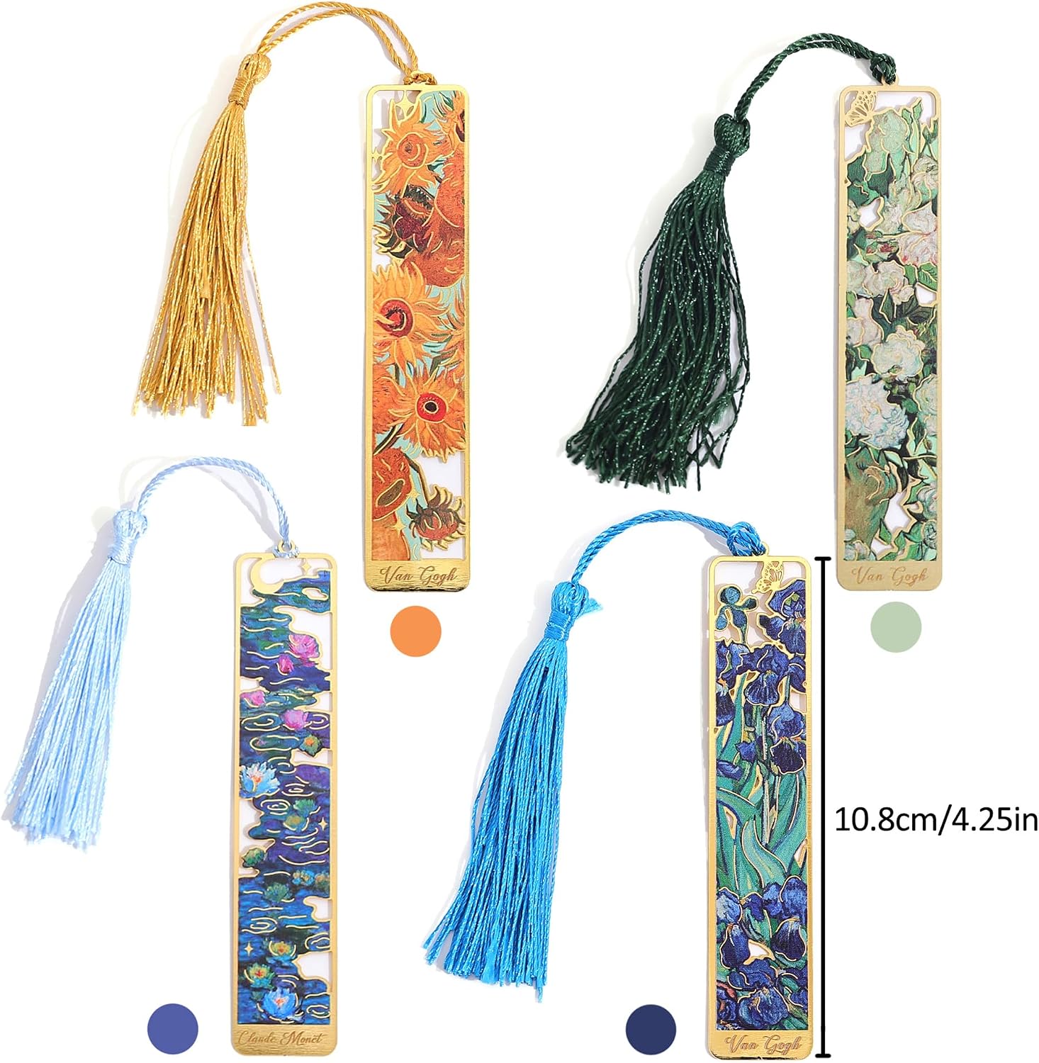 Hollow Metal Bookmarks with Tassels - 4 Pieces, Oil-Painting Motifs