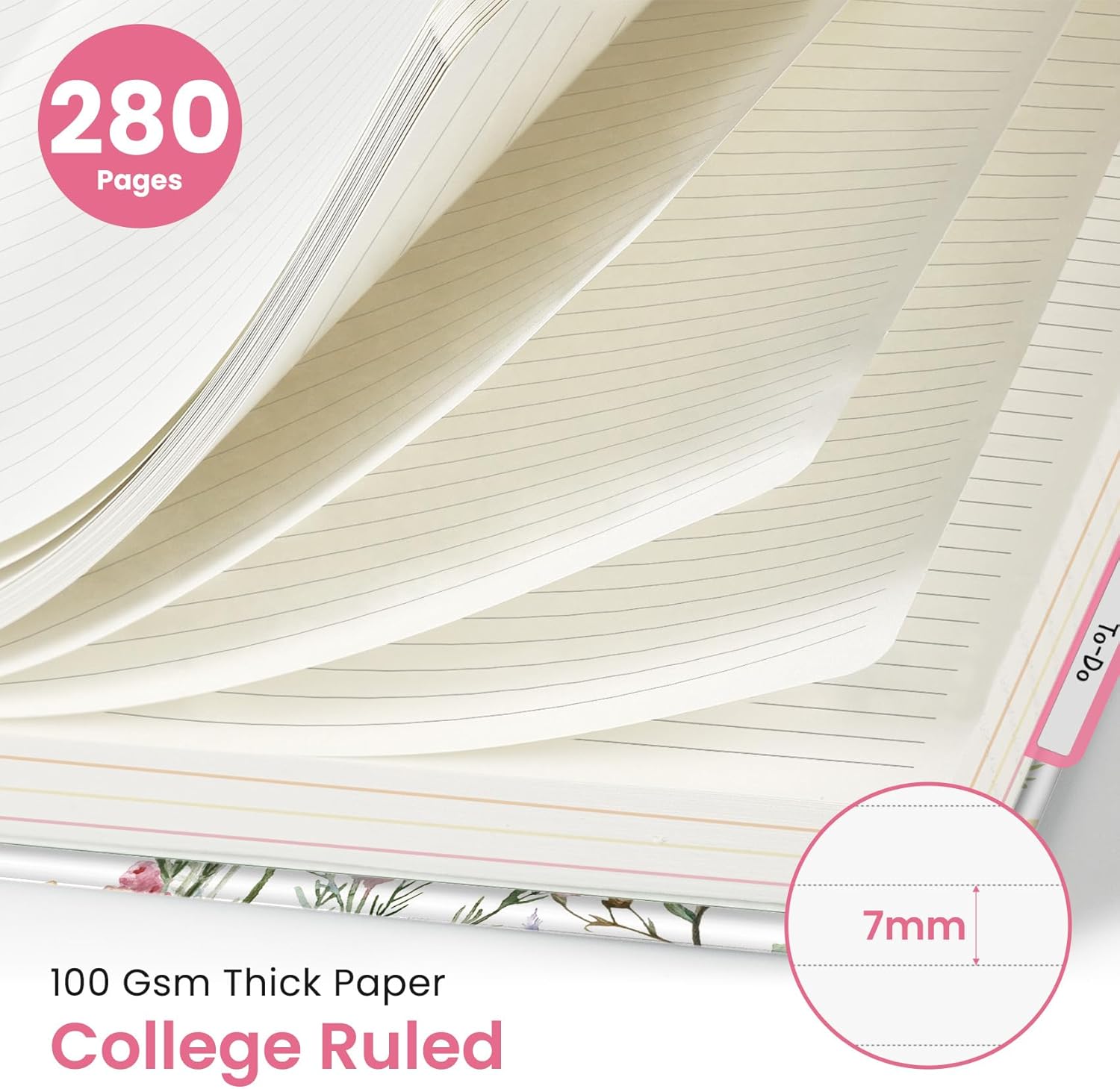 5-Subject Spiral Notebook with Removable Dividers, 8.5 x 11 in - 280 Pages, Wildflower Cover